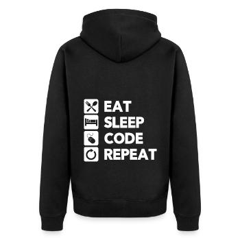 Eat Sleep Code Repeat Coder Programmer Software De - Unisex Premium Bio Zip Hoodie - Schwarz - Hinten - Nico (187cm)