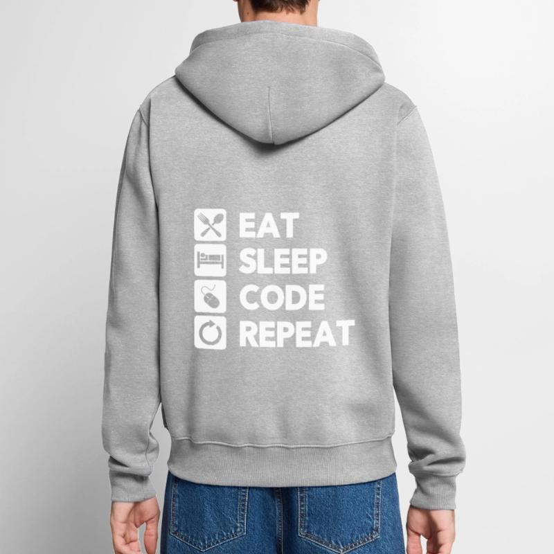 Eat Sleep Code Repeat Coder Programmer Software De Unisex Premium Bio Zip Hoodie