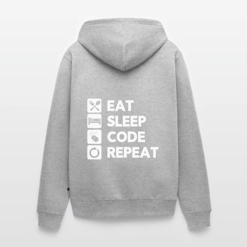 Eat Sleep Code Repeat Coder Programmer Software De Unisex Premium Bio Zip Hoodie
