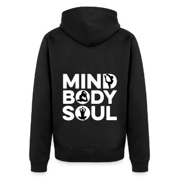 Mind Body Soul Meditate Spirituality Relaxation Me - Unisex Premium Bio Zip Hoodie - Schwarz - Hinten - Nico (187cm)