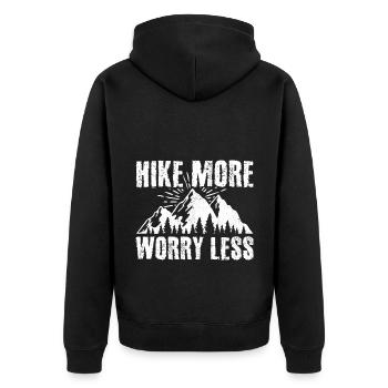 Hike More Worry Less Hiking Trekking Hiker Nature - Unisex Premium Bio Zip Hoodie - Schwarz - Hinten - Nico (187cm)