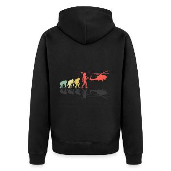 Retro Evolution Hubschrauber Flieger Pilot Chopper H - Unisex Premium Bio Zip Hoodie - Schwarz - Hinten - Nico (187cm)
