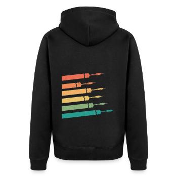 Retro Graphic Dart Player Darts Dartboard Bullseye - Unisex Premium Organic Zip Hoodie - black - Back - Nico (187cm)