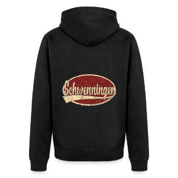 Schwenningen retro design - Unisex Premium Bio Zip Hoodie - Schwarz - Hinten - Nico (187cm)