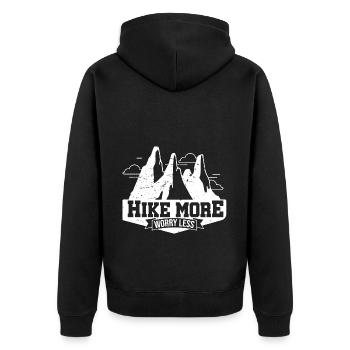 Hike More Worry Less Hiking Trekking Hiker Nature - Unisex Premium Bio Zip Hoodie - Schwarz - Hinten - Nico (187cm)