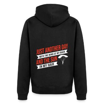 Just Another Day With The Wind At My Back And The - Unisex Premium Bio Zip Hoodie - Schwarz - Hinten - Nico (187cm)
