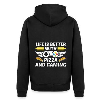 Life Is Better With Pizza And Gaming Video Game Pl - Unisex Premium Bio Zip Hoodie - Schwarz - Hinten - Nico (187cm)