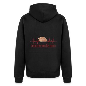Schafkopf flüsterer Herzschlag Schafkopfen - Unisex Premium Bio Zip Hoodie - Schwarz - Hinten - Nico (187cm)