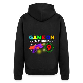 Game On I'm Turning Nine Lasertag Player Lasergame - Unisex Premium Bio Zip Hoodie - Schwarz - Hinten - Nico (187cm)