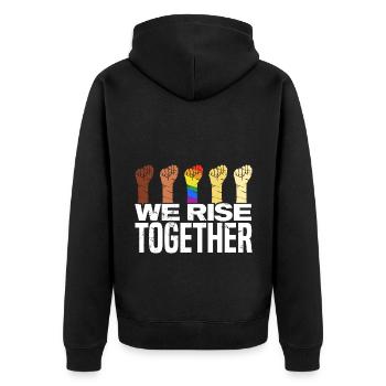 We Rise Together Bisexual Gay Trans Queer Lgbtq Ra - Unisex Premium Bio Zip Hoodie - Schwarz - Hinten - Nico (187cm)