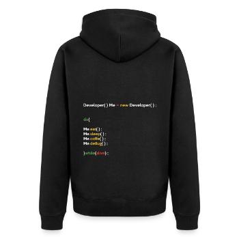 Eat Sleep Code Repeat Coder Programmer Software De - Unisex Premium Bio Zip Hoodie - Schwarz - Hinten - Nico (187cm)
