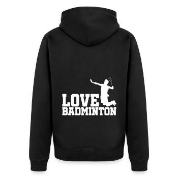 Love Graphic Badminton Player Shuttlecock Player S - Unisex Premium Bio Zip Hoodie - Schwarz - Hinten - Nico (187cm)