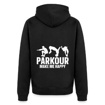 Parkour - Unisex Premium Bio Zip Hoodie - Schwarz - Hinten - Nico (187cm)