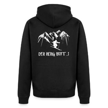 Der Berg ruft Ski - Unisex Premium Bio Zip Hoodie - Schwarz - Hinten - Nico (187cm)