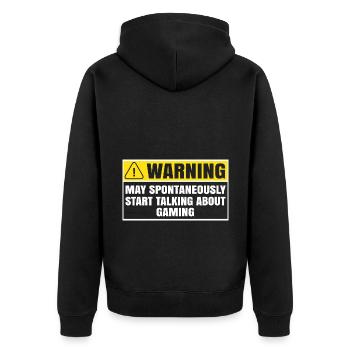 Warning May Spontaneously Start Talking About Gami - Unisex Premium Bio Zip Hoodie - Schwarz - Hinten - Nico (187cm)