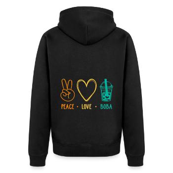 Peace Love Boba Graphic Tea Lover Tea Drinker Bubb - Unisex Premium Bio Zip Hoodie - Schwarz - Hinten - Nico (187cm)