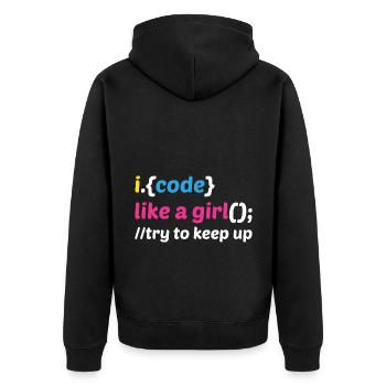 Code Like A Girl Coder Programmer Software Develop - Unisex Premium Bio Zip Hoodie - Schwarz - Hinten - Nico (187cm)
