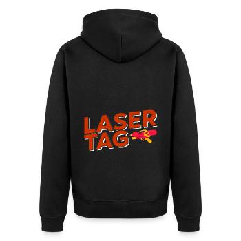 Retro Graphic Lasertag Player Lasertag Phaser Lase - Unisex Premium Bio Zip Hoodie - Schwarz - Hinten - Nico (187cm)