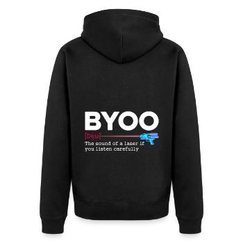 Byoo The Sound Of Laser If You Listen Lasertag Pla - Unisex Premium Bio Zip Hoodie - Schwarz - Hinten - Nico (187cm)