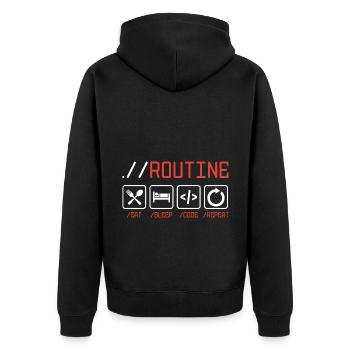 Routine Eat Sleep Code Repeat Software Developer C - Unisex Premium Bio Zip Hoodie - Schwarz - Hinten - Nico (187cm)