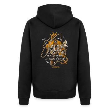Whisky From Islay Peat Of My Heart - Unisex Premium Bio Zip Hoodie - Schwarz - Hinten - Nico (187cm)