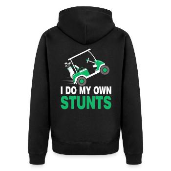 Golfwagen Stunt Golfer Golfspieler - Unisex Premium Bio Zip Hoodie - Schwarz - Hinten - Nico (187cm)