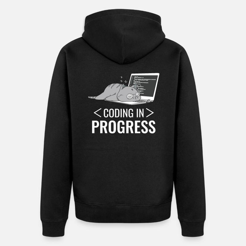 Programming Computer Nerd Cat - Unisex Premium Organic Zip Hoodie - black