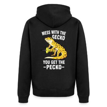 Gecko Meme - Unisex Premium Bio Zip Hoodie - Schwarz - Hinten - Nico (187cm)