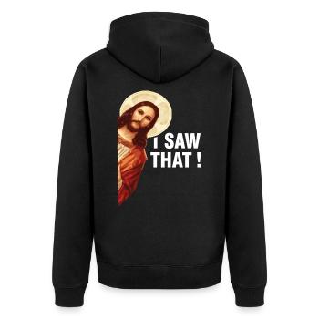 I saw that Jesus Christ - Unisex Premium Organic Zip Hoodie - black - Back - Nico (187cm)