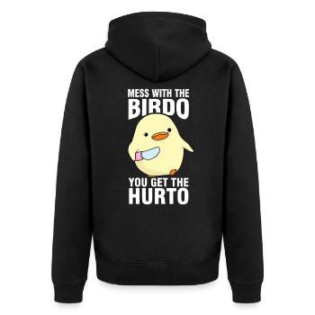 Vogel Meme - Unisex Premium Bio Zip Hoodie - Schwarz - Hinten - Nico (187cm)