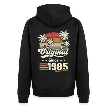 Geschenk 1985 Jahre Jubiläum Jahrgang Jahrgang geboren 1985 - Unisex Premium Bio Zip Hoodie - Schwarz - Hinten - Nico (187cm)