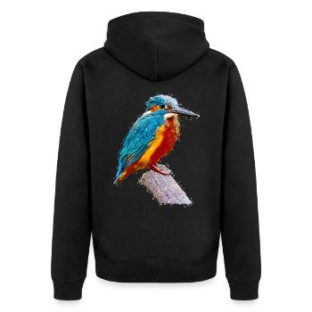 Kolibri Vogel Tier Kunst Aquarell Cartoon Bunt - Unisex Premium Bio Zip Hoodie - Schwarz - Hinten - Nico (187cm)