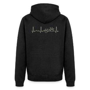 Frosch Fußabdruckspuren. Herz. Liebe. Ekg. Impuls - Unisex Premium Bio Zip Hoodie - Schwarz - Hinten - Nico (187cm)