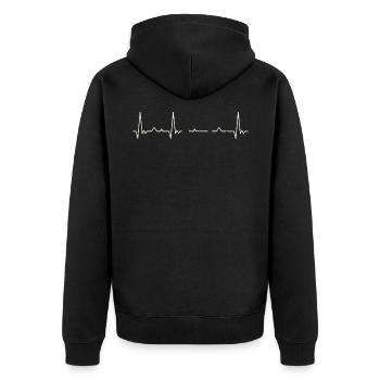 Lenker Schnurrbärte. Herz. Liebe. Ekg. Impuls. - Unisex Premium Bio Zip Hoodie - Schwarz - Hinten - Nico (187cm)