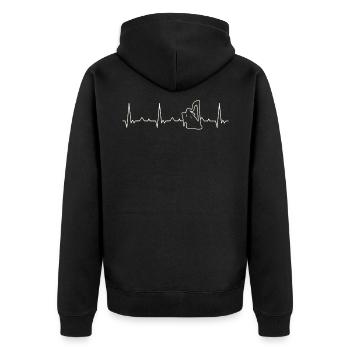Harfenspielmann. Herz. Liebe. Ekg. Impuls. - Unisex Premium Bio Zip Hoodie - Schwarz - Hinten - Nico (187cm)