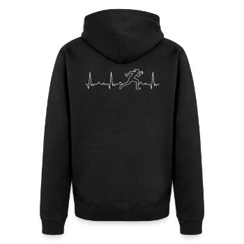 Frau Sportler Running Girl. Herz. Liebe. Ekg. - Unisex Premium Bio Zip Hoodie - Schwarz - Hinten - Nico (187cm)