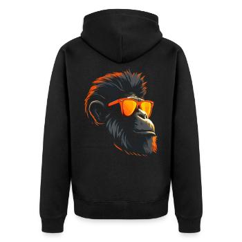 Affen Sonnenbrille kühl - Unisex Premium Bio Zip Hoodie - Schwarz - Hinten - Nico (187cm)