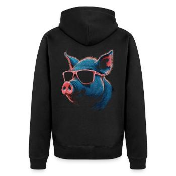 Kühle Schweinerbrille - Unisex Premium Bio Zip Hoodie - Schwarz - Hinten - Nico (187cm)
