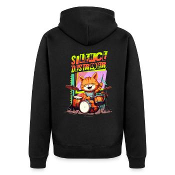 Schlagzeug Drums Silence Destroyer Katze Lustig - Unisex Premium Bio Zip Hoodie - Schwarz - Hinten - Nico (187cm)