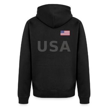 TEAM United States American Flag Banner Over Font - Unisex Premium Organic Zip Hoodie - black - Back - Nico (187cm)