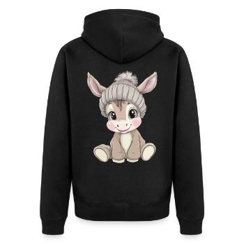 Donkey Cute Cute Baby Kids Animal Cartoon - Unisex Premium Organic Zip Hoodie - black - Back - Nico (187cm)