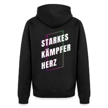 Starkes Kämpferherz - Mut machen - Kraft schenken - Unisex Premium Bio Zip Hoodie - Schwarz - Hinten - Nico (187cm)