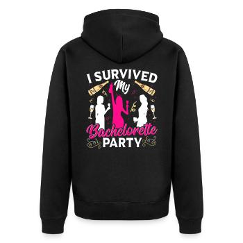 Brautparty Hochzeit Bachelorette-Party überlebt - Unisex Premium Bio Zip Hoodie - Schwarz - Hinten - Nico (187cm)
