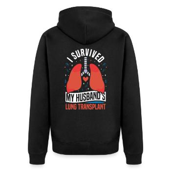 Lungentransplantation meines Mannes überlebt - Unisex Premium Bio Zip Hoodie - Schwarz - Hinten - Nico (187cm)