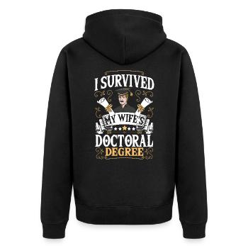 Doktor Philosophie PhD Der Doktortitel meiner Frau - Unisex Premium Bio Zip Hoodie - Schwarz - Hinten - Nico (187cm)