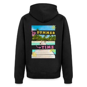 Sommer Strand Meer Palmen Urlaub Summer Time - Unisex Premium Bio Zip Hoodie - Schwarz - Hinten - Nico (187cm)