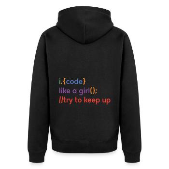 I Code Like A Girl Try To Keep Up Coder Programmer - Unisex Premium Bio Zip Hoodie - Schwarz - Hinten - Nico (187cm)