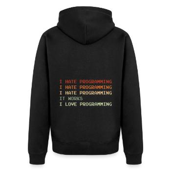 Things I Hate Programming Coder Coding Developer S - Unisex Premium Bio Zip Hoodie - Schwarz - Hinten - Nico (187cm)