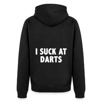 I Suck At Dart Darting Dart Player Darts Dartboard - Unisex Premium Organic Zip Hoodie - black - Back - Nico (187cm)