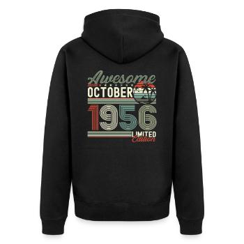 Awesome Oktober 1956 66. Geburtstag Geschenk - Unisex Premium Bio Zip Hoodie - Schwarz - Hinten - Nico (187cm)